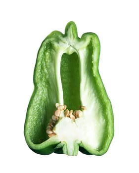 Cross section of green pepper isolated on white
