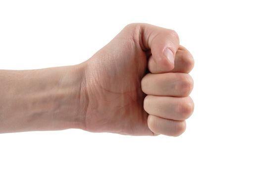 Image of male showing fist isolated over white
