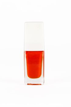 red nail polish bottle on white background