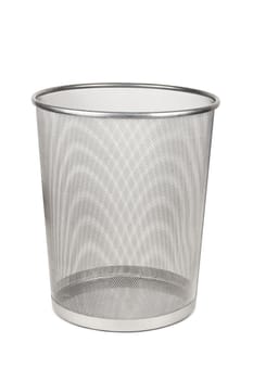 Empty iron trash bin isolated on white