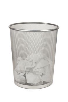 Metal trash bin for paper isolated on white