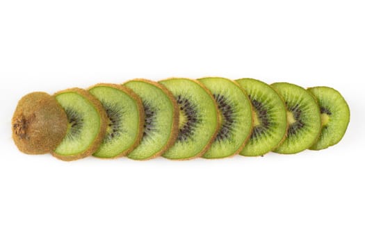 Sliced kiwi fruit on white background