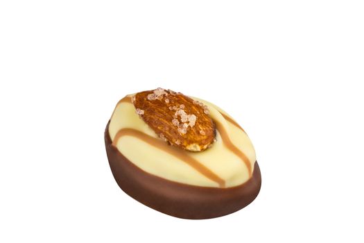 Chocolate morsel on white background