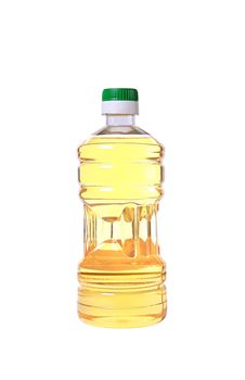 Yellow sunflower oil in a plastic bottle