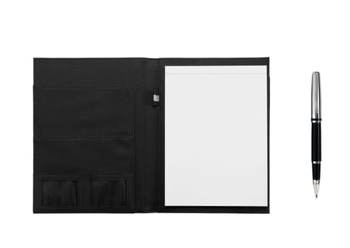 Notebook and pen isolated on white background