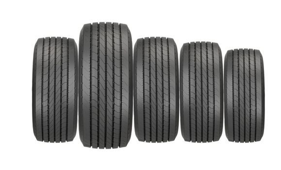 Column of tires isolated on the white background
