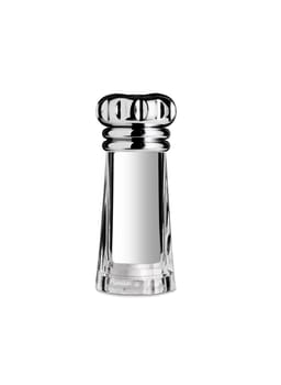 Glass saltcellar with salt insulated on white background