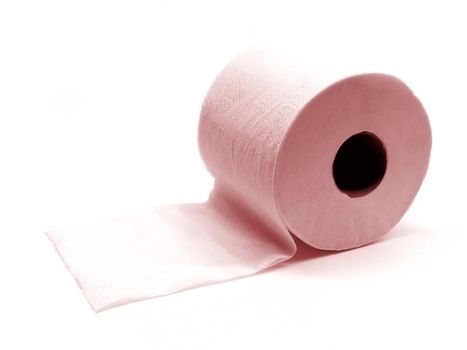 The roll of pink toilet paper isolated on white background