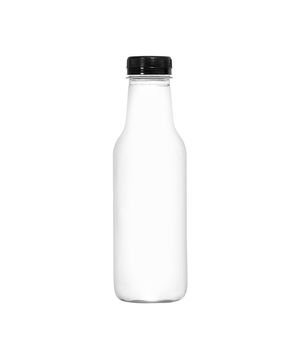 close up of a white plastic bottle on white background