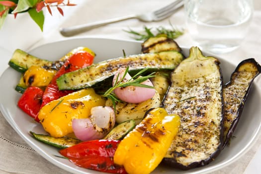 Grilled aubergine,zucchini,pepper,onion,with rosemary and spice salad