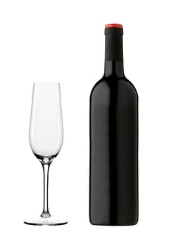 glass and bottle of wine isolated on a white background