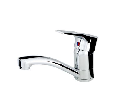 silver metallic water tap on white background