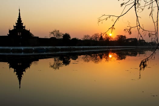 Sunset by the Palace in Mandalay,Burma