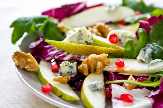 Pear with Blue cheese,pomegranate,walnut ,rocket and Radicchio salad