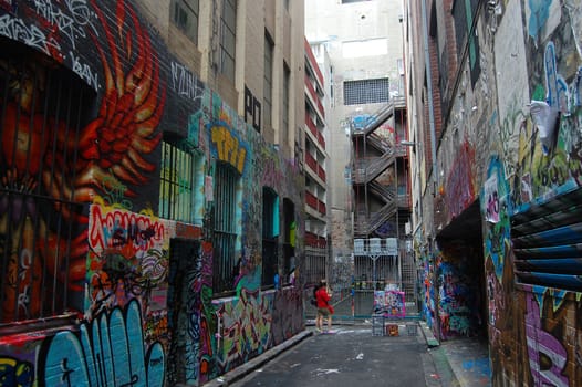 Graffiti on walls of Melbourne city street, Australia