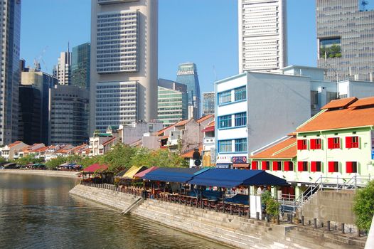 Houses in Singapore city suburb at seafront