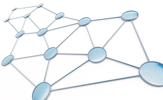 Abstract bases connected together on a white background