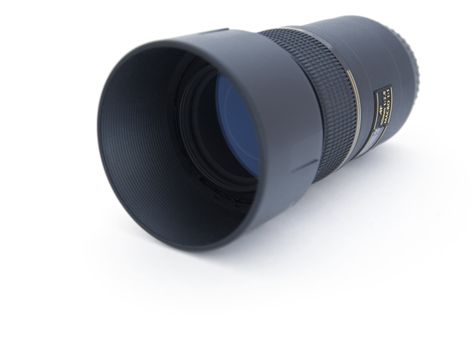 macro lens of the modern digital camera on a white background