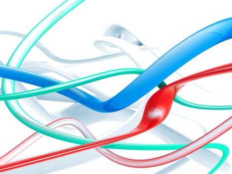 Abstract red and blue and green waves on white as a background
