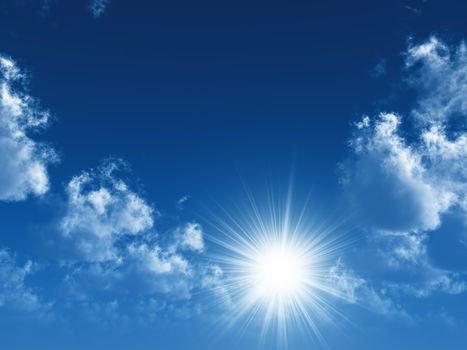 beams of the sun which are making the way through clouds in the blue sky