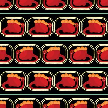seamless pattern with many  red dinosaur on black background