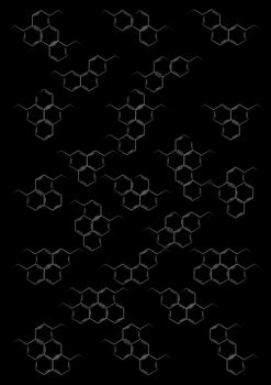 Blackboard with structural chemical formulas of benzene rings