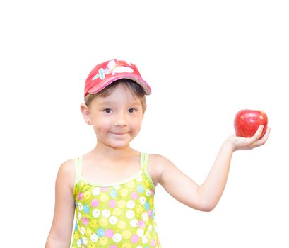 The Child and apple on white background.