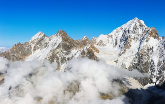 Nature and mountaineering. View on height mountains peak