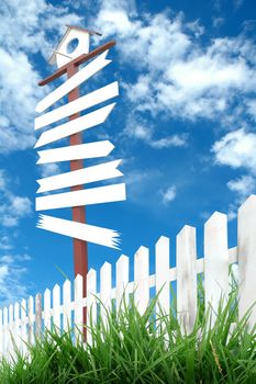 sign post and blue sky