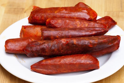 Detail of spicy sausages - various kinds