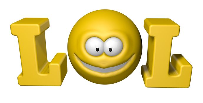 the word lol with smiley - 3d illustration