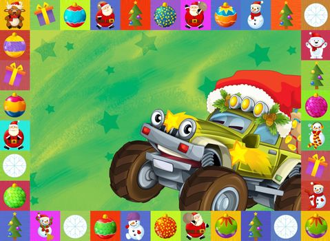 Two important children subjects - cars and christma - beautiful illustration for the children with many different elements