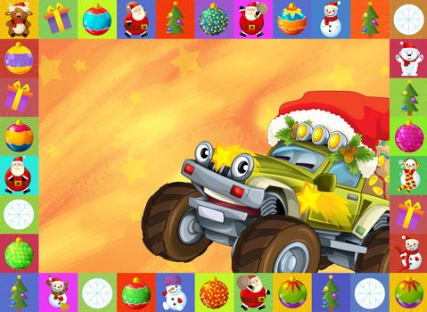 Two important children subjects - cars and christma - beautiful illustration for the children with many different elements