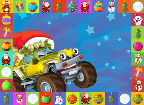 Two important children subjects - cars and christma - beautiful illustration for the children with many different elements