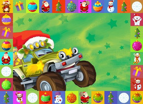Two important children subjects - cars and christma - beautiful illustration for the children with many different elements