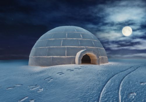 Igloo at night ( 3D and hand-drawing elements combined.) 