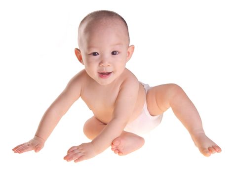 baby boy, bright picture of crawling asian baby boy