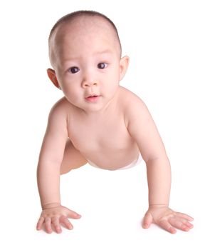 baby boy, bright picture of crawling asian baby boy