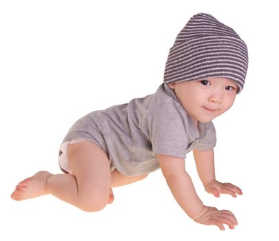 baby boy, bright picture of crawling asian baby boy