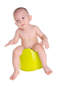 baby, asian baby on chamber-pot