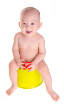 baby, asian baby on chamber-pot