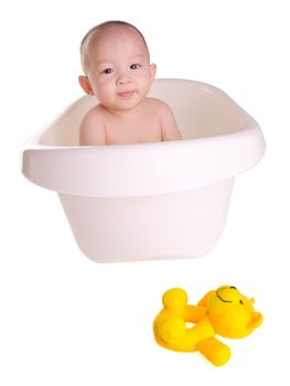 baby boy, asian Cute baby boy  having bath in tub