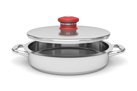 Empty open pan on white background