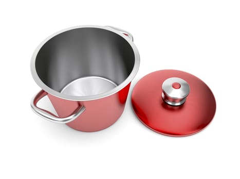 Red empty cooking pot on white background