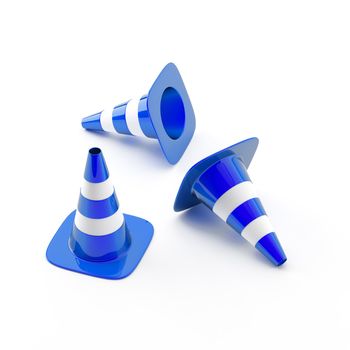 Cone pins of the  blue white color used in construction on road