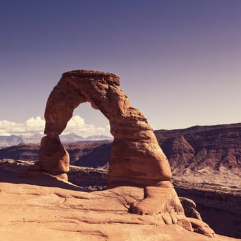 View of the famous Delicate Arch at sunset, USA