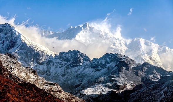 Kangchenjunga is the third highest mountain in the world. It rises with an elevation of 8,586 m : From Dzongri View Point