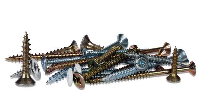 pile of screws Isolated on white. Collage.