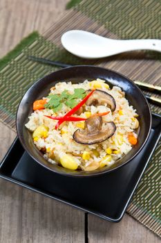 Fried sticky rice with mushroom,carrot and Ginko