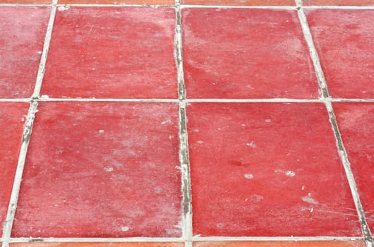 Perspective of Square red tiles floor 